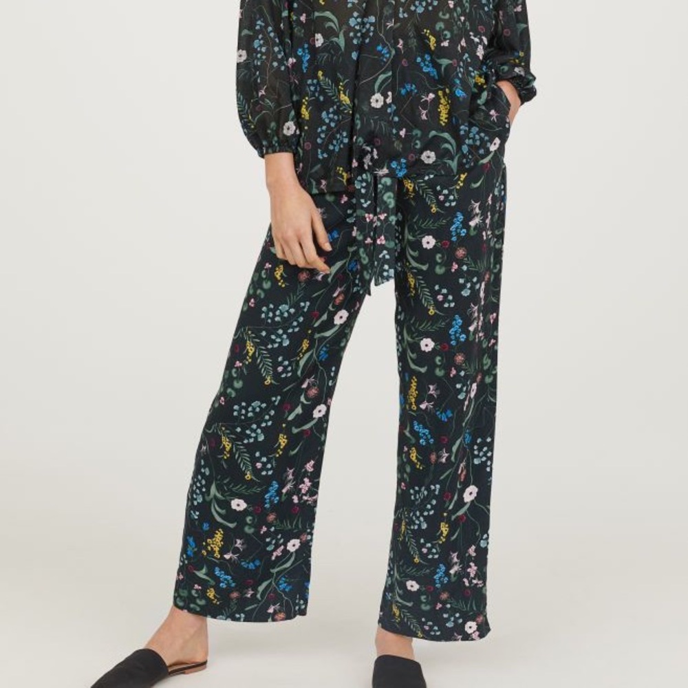Anna Glover x H&M Floral Palazzo Pants Green 6